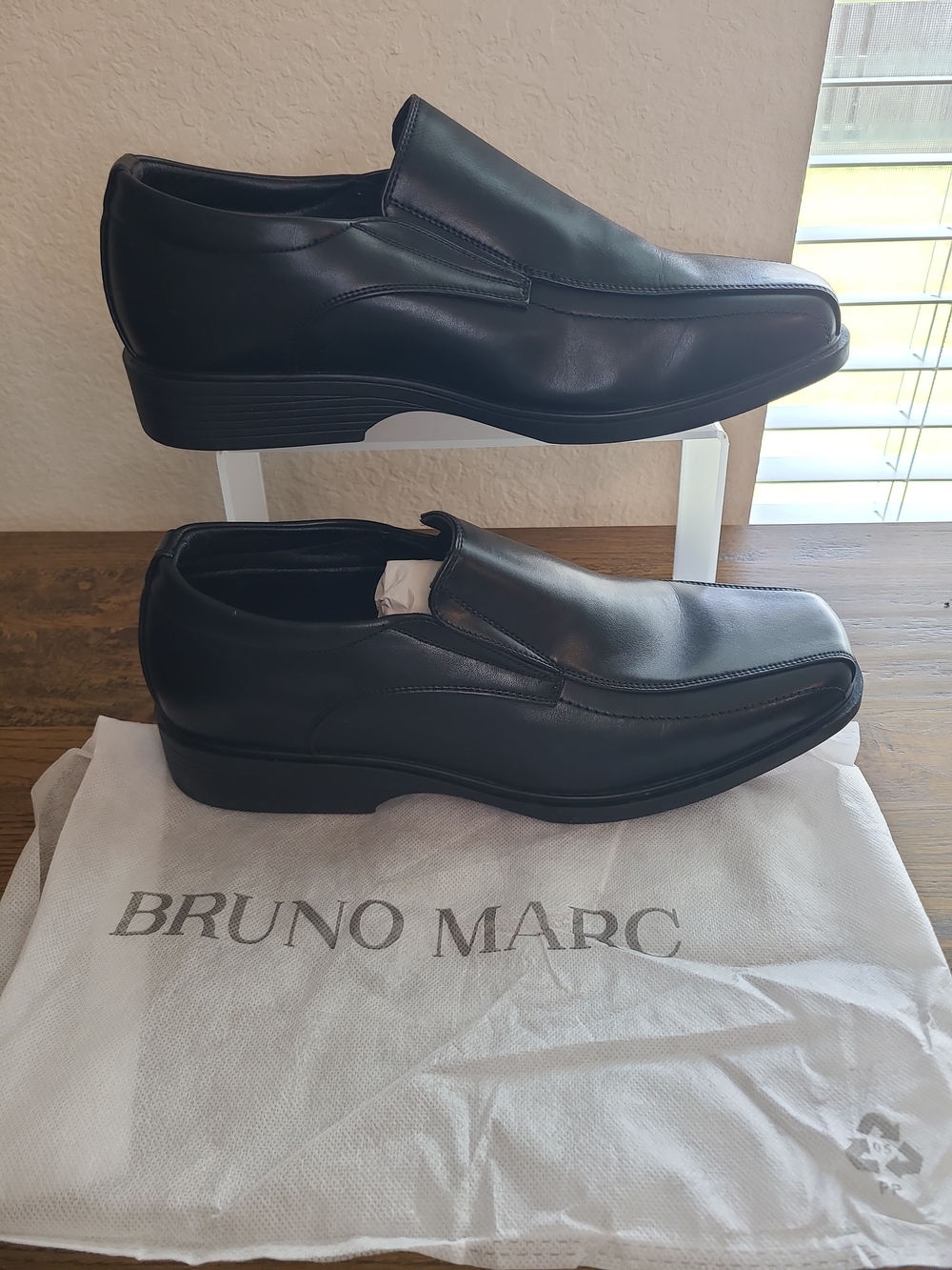 Bruno Marc Men's Black Leather Slip-On Dress Loafers